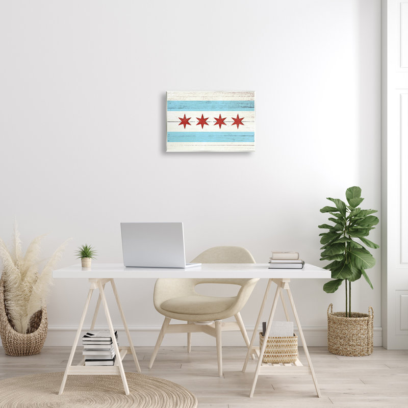 «Chicago Flag Distress Wood Look», impression, H 13 po x l 19 po