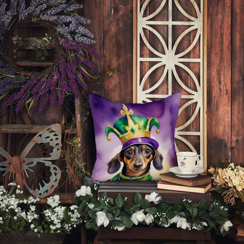 Coussin décoratif King of Mardi Gras English Springer Spaniel, Carré 14 po, Teckel