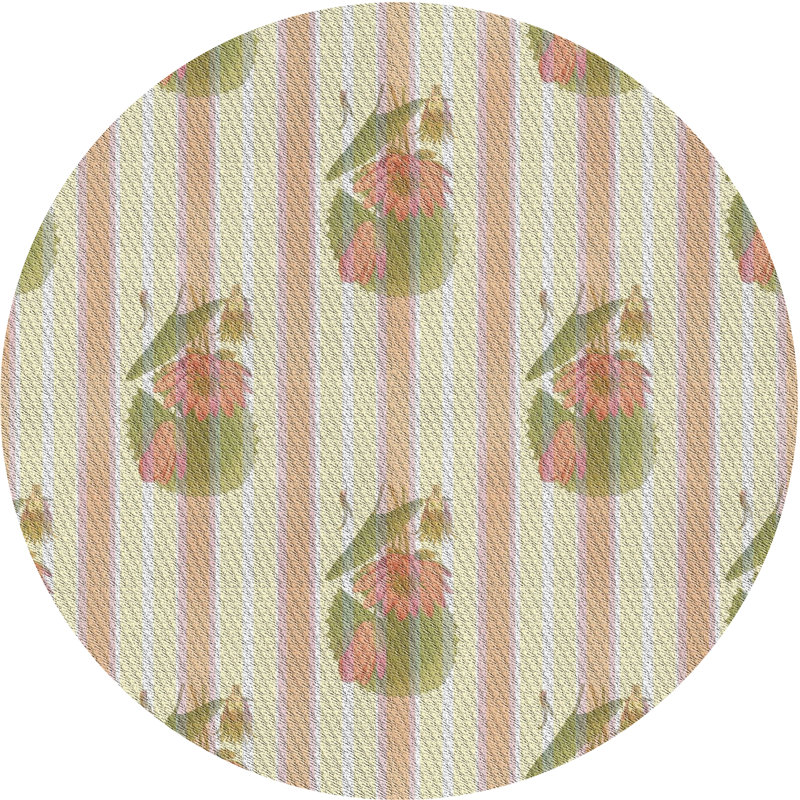 Tapis beige / vert / orange en laine et polyester tissé à la machine Floral, Rond 5 pi
