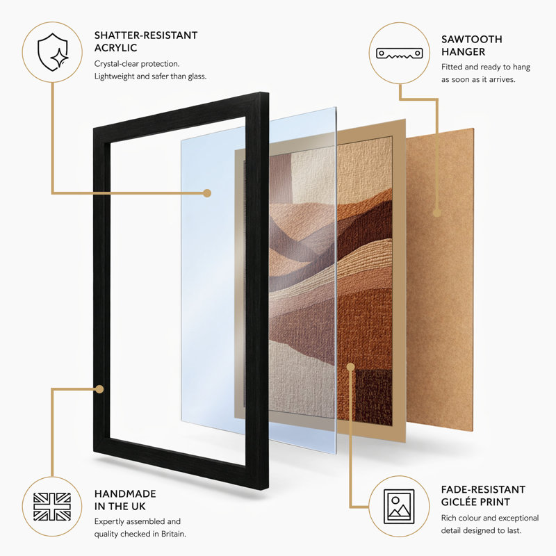 Warm Geometry Abstract - Framed Print, A4 - 29.7 x 21.0 cm, White