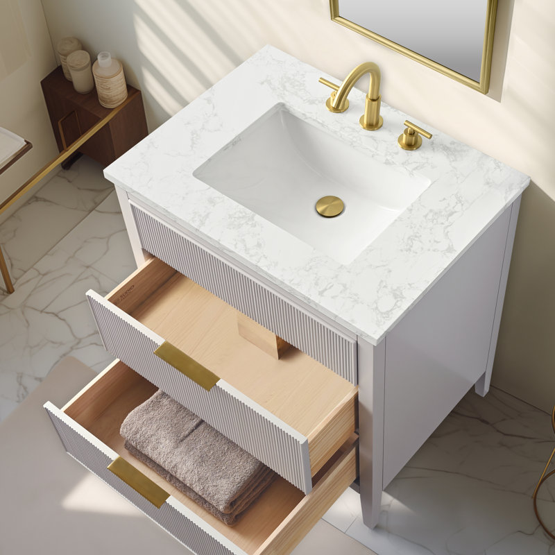 Ensemble de meuble-lavabo simple 30 po avec dessus en pierre reconstituée Bilroy, Taupe