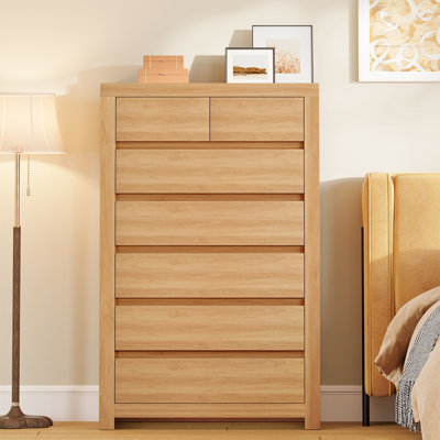 7 Drawer Dresser For Bedroom, 51.6" Tall Dresser with 7 Drawers, Modern Dressers & Chests of Drawers with Metal Handles, Wooden Dresser TV Stand, Bedroom Dressers, for Bedroom, Hallway, Natural