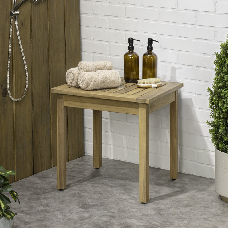 Archer 18" Modern Square Acacia Wood Outdoor Side Table, Glossy Light Teak Slatted Patio Accent End Table for Porch & Poolside