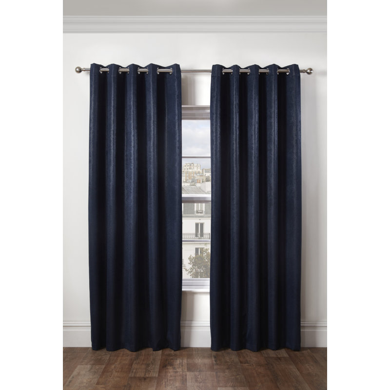 Ambiance Eyelet Blackout Thermal Curtains, Navy, 168 W x 137 D cm