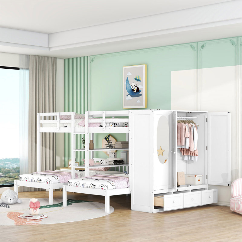 Jamaur Kids Full,Twin Bunk Bed with Drawers, White