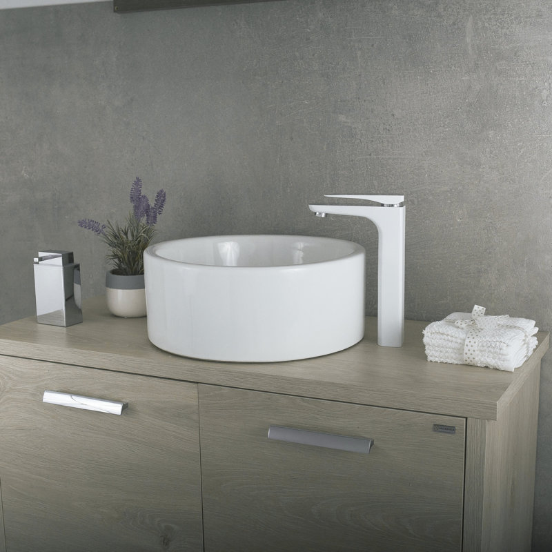 Robinet de lavabo vasque à poignée simple, Blanc chromé