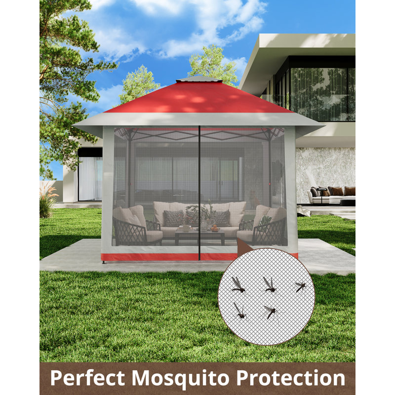 Hobbylane 398cm W x 320cm D Polyester Cover Retractable Patio Awning, Red+light gray