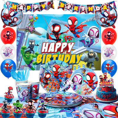 Décorations de fête d'anniversaire Little Spiderman and Friends, 115 pièces de fournitures de fête Little Spiderman and Friends et ensemble de vaisselle pour enfants Little Spiderman and Friends