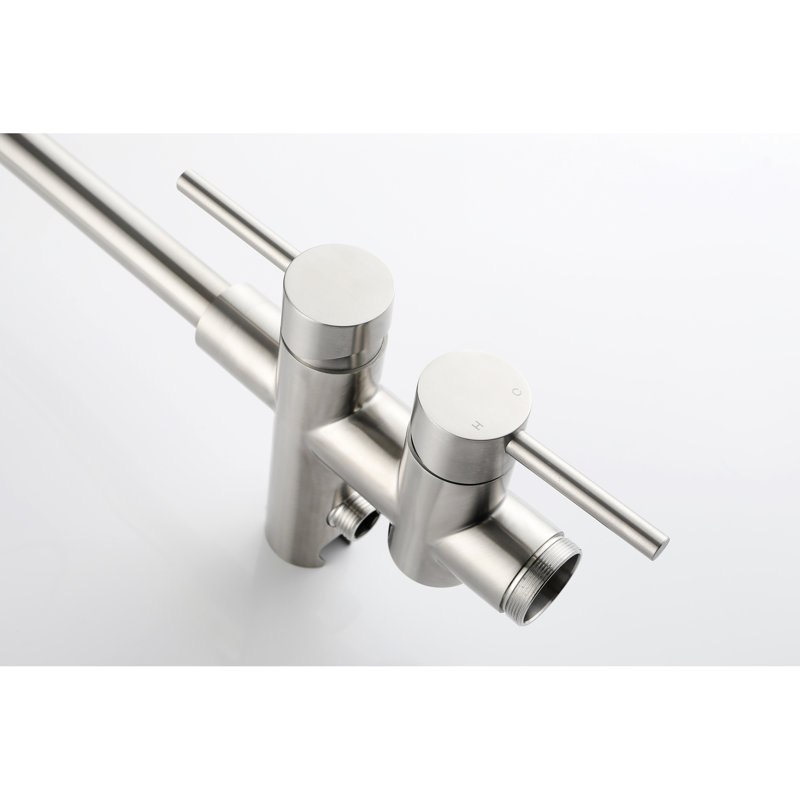 Tub Filler With Handheld Shower And 360 Degree Spin Tap Head, Stainless Steel, Floor Mounted Bathtub Faucet Jet