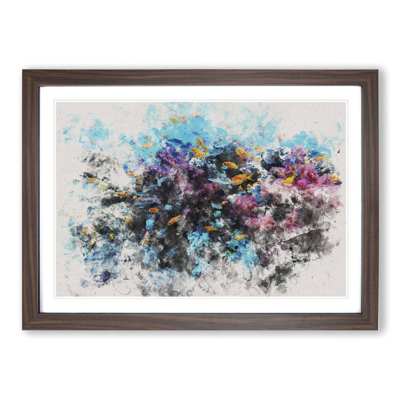 Coral Reef and Fish Vol.1 - Picture Frame Painting, 65cm H x 90cm W x 2cm D, Walnut