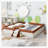 King Size Upholstered  Daybed Frame with Fence and Stairs,(BROWN+WHITE)