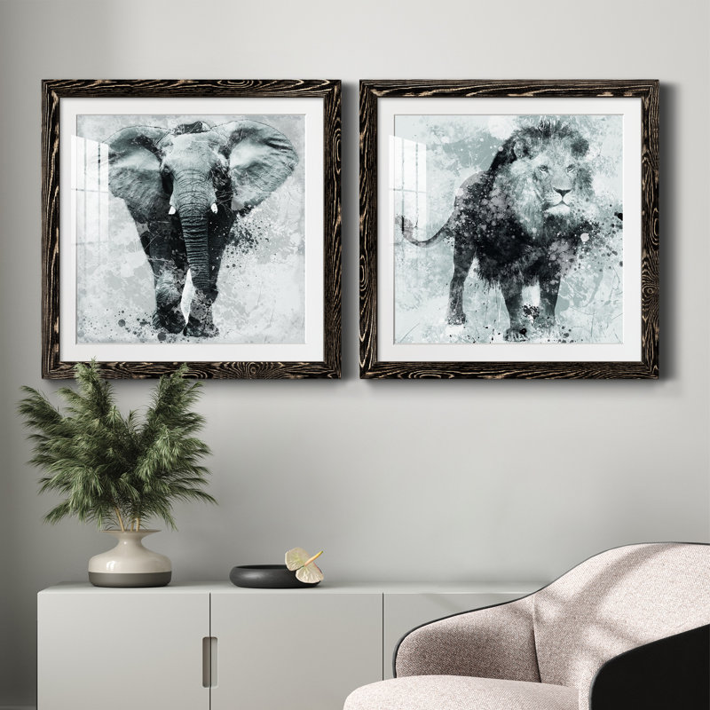 Proud Elephant - ensemble de 2 impressions encadrées, H 35,5 po x l 71 po x P 1,5 po, Cadre noir