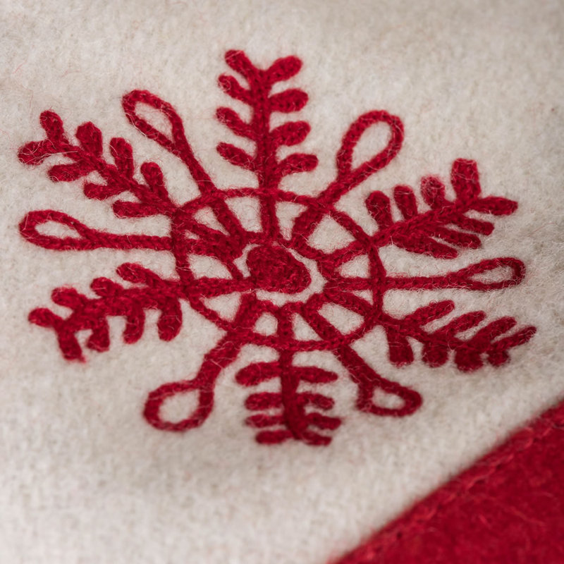 12 x 20 White Wool Felt Snowflake Embroidered Pillow