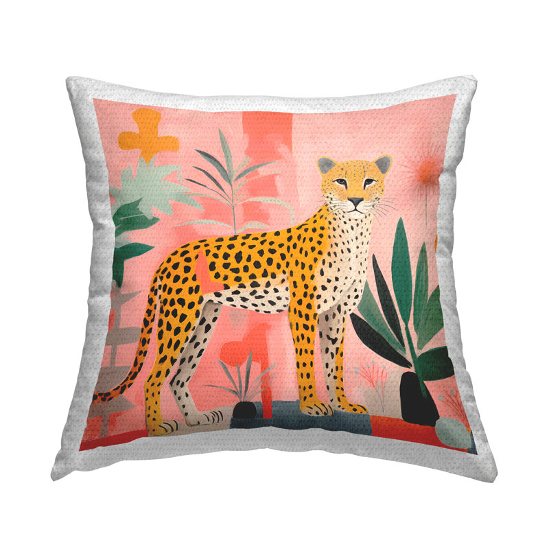 Coussin décoratif pour l'extérieur debout à imprimé léopard et plantes par Walker Noble