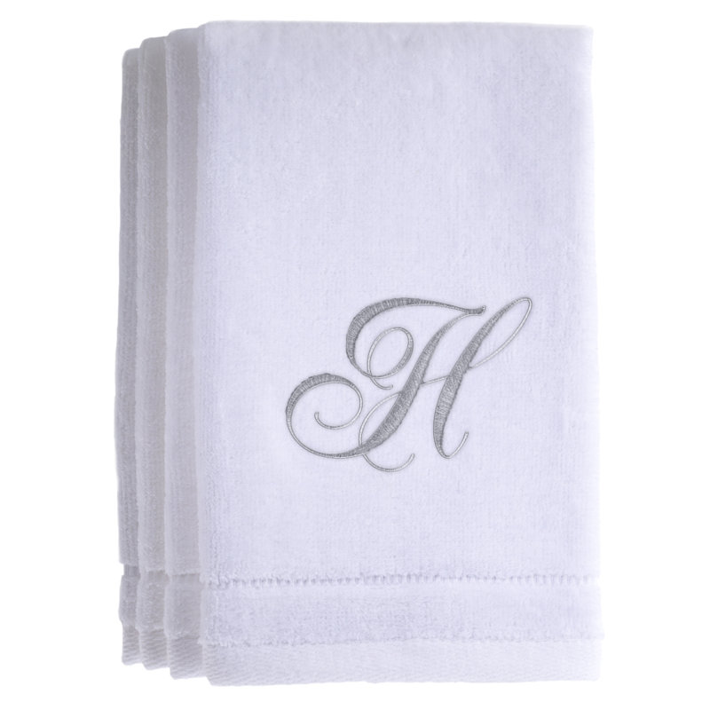 Ensemble de serviettes 4 pièces monogrammées 100% coton, H, Blanc