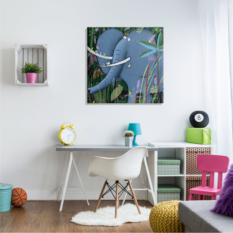 Éléphant, safari, art pour enfants, Toile tendue, H 30 po x l 30 po x P 1,5 po