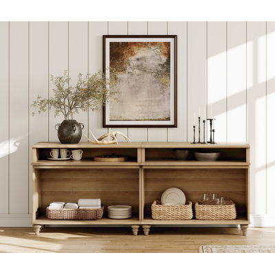 Buffet avec 4 rangements, conception de grain de bois rétro, armoire de buffet avec tablette de rangement, bar à café pour la salle à manger, la cuisine et le salon, chêne, 75 pouces