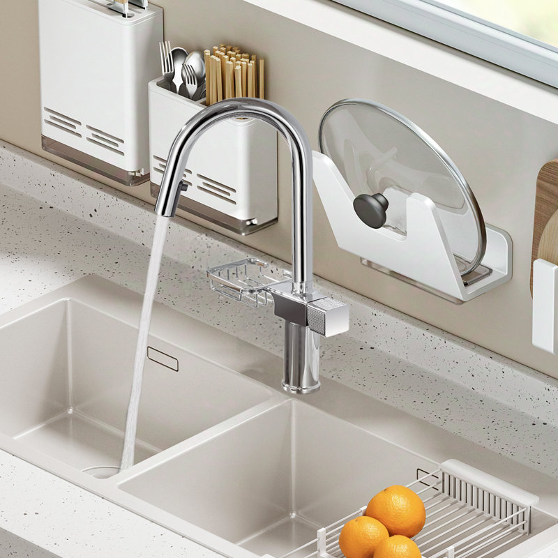 Robinet de cuisine rétractable High Arc - acier inoxydable monotrou, robinet d'évier moderne (chrome), Chrome chrome