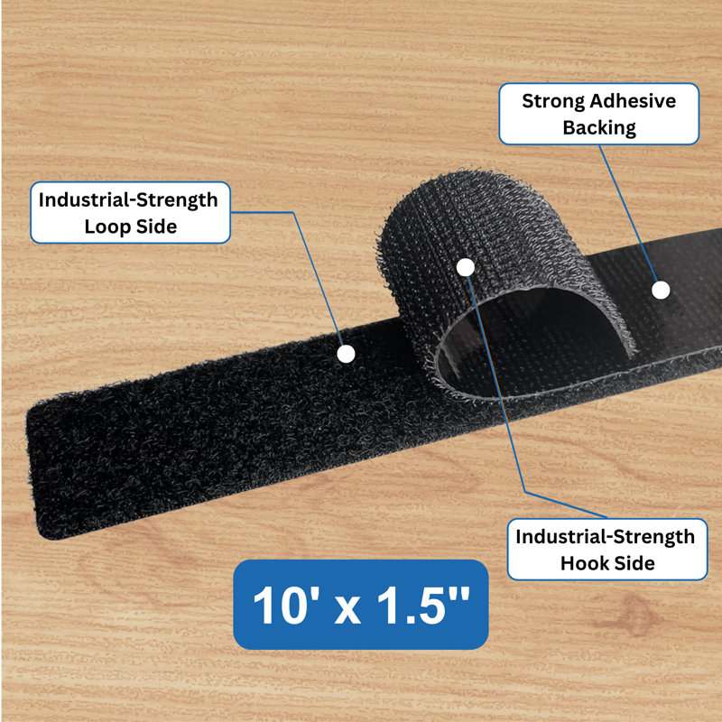 10'x1.5" Adhesive Hook and Loop Roll 1/pk