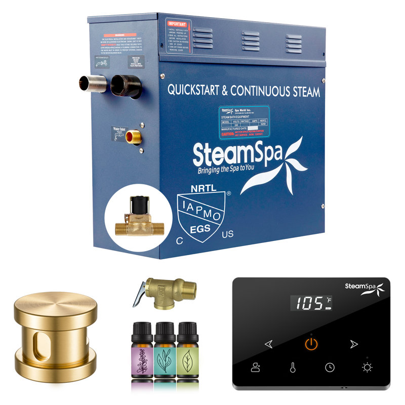 Oasis Series 4.5KW Steam Bath Generator With Continuous Steam Fully Wireless Control And Auto-Drain In Gold, Gold