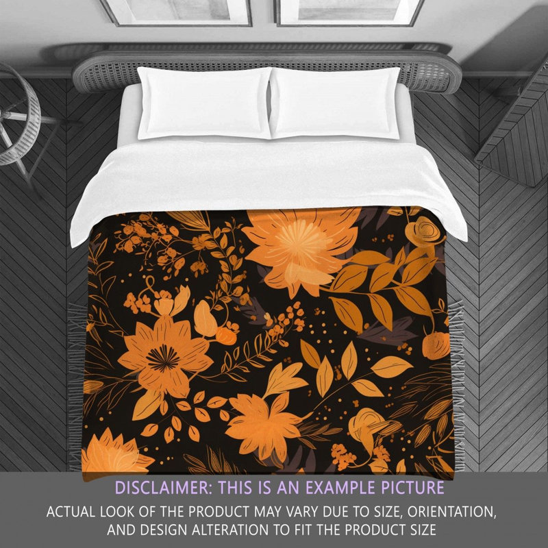 Machine Printed Comforter, King Comforter, Gold/Orange Floral