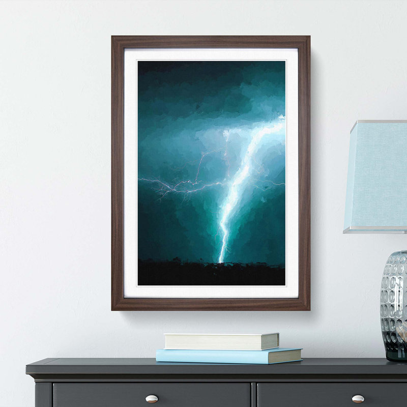Lightning Storm Abstract Art - Picture Frame Graphic Art Print, 65cm H x 48cm W x 2cm D, Walnut Framed