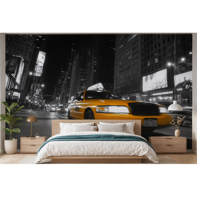 Papier peint NYC Taxis - Cabine jaune, noir, blanc, papier peint Vn905 (non tissé) VN905, L 75 po x l 50 po