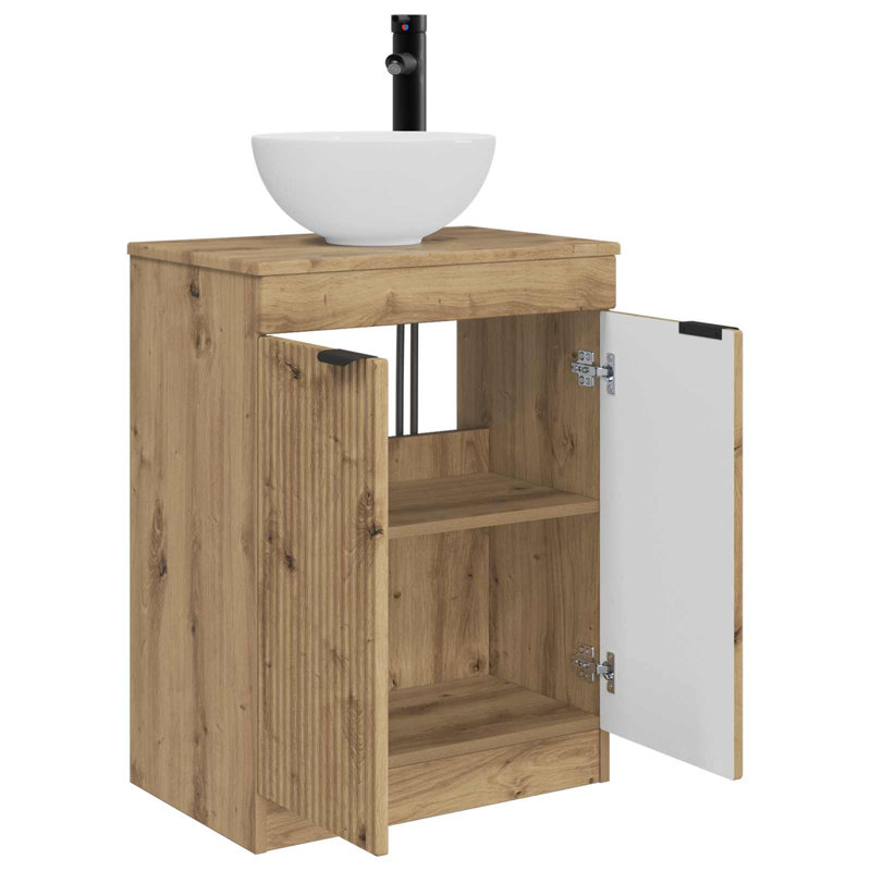 Single Bathroom Vanity with Ceramic Basin, Artisan Oak