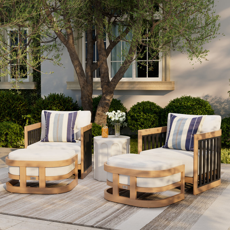 Sereno Patio Aluminum Club Chairs Lounge Chairs With Ottomans And Cushions, Teak