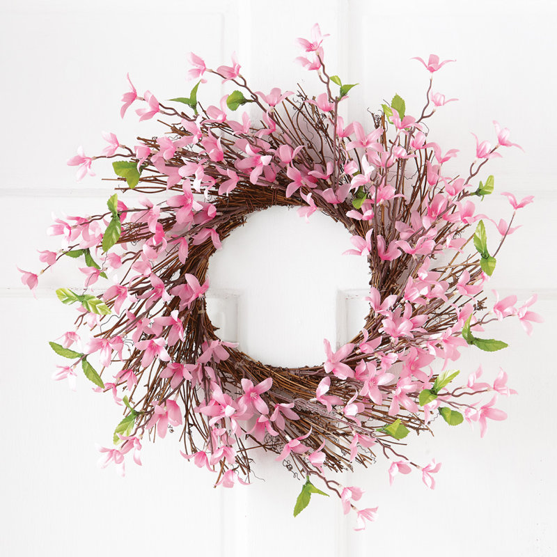 Couronne de printemps Forsythia 22 po, Rose