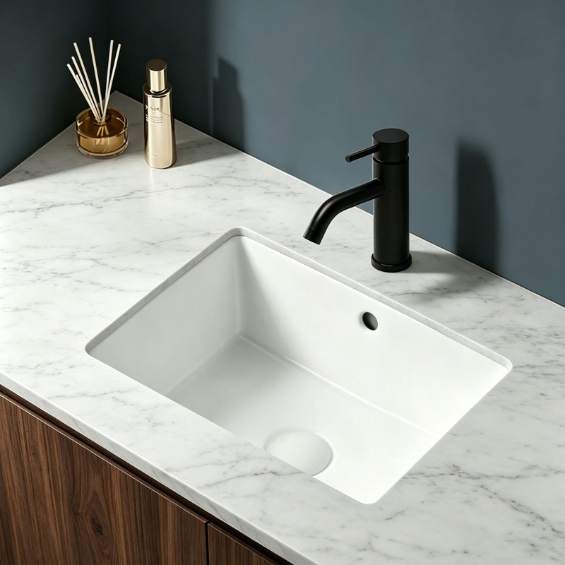 Topcraft 15.55" White Ceramic Undermount Bathroom Sink with Overflow