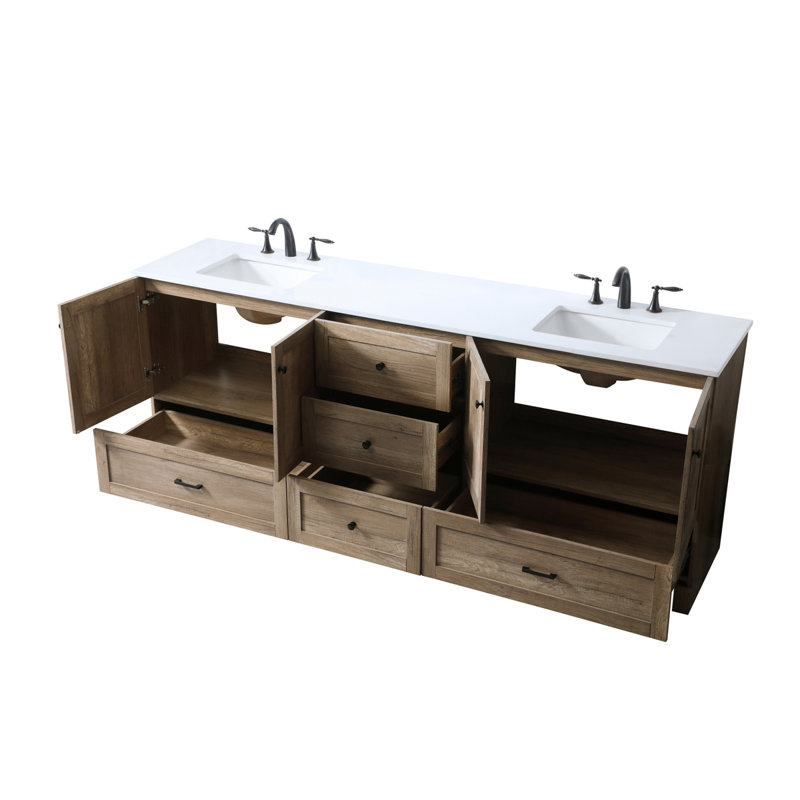 Soma 84'' Double Bathroom Vanity with Engineered Marble Top, Natural Oak
