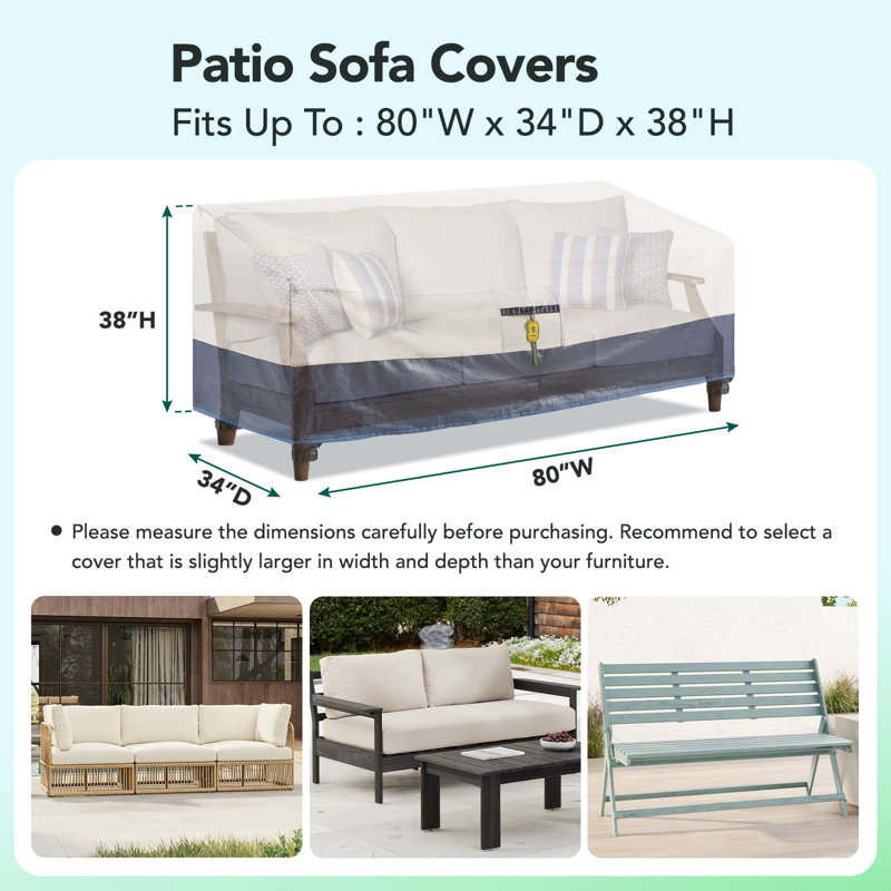 Housse respirante pour canapé de patio, H 38 po x l 80 po x P 34 po