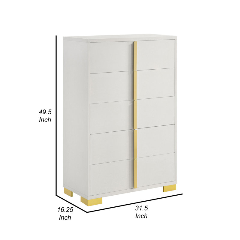 Commode 5 tiroirs Vranduk, Blanc
