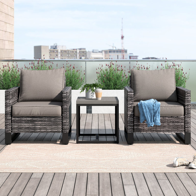 Braxley Wicker 2 - Person Patio Conversation Set with Cushions, Gray, Gray