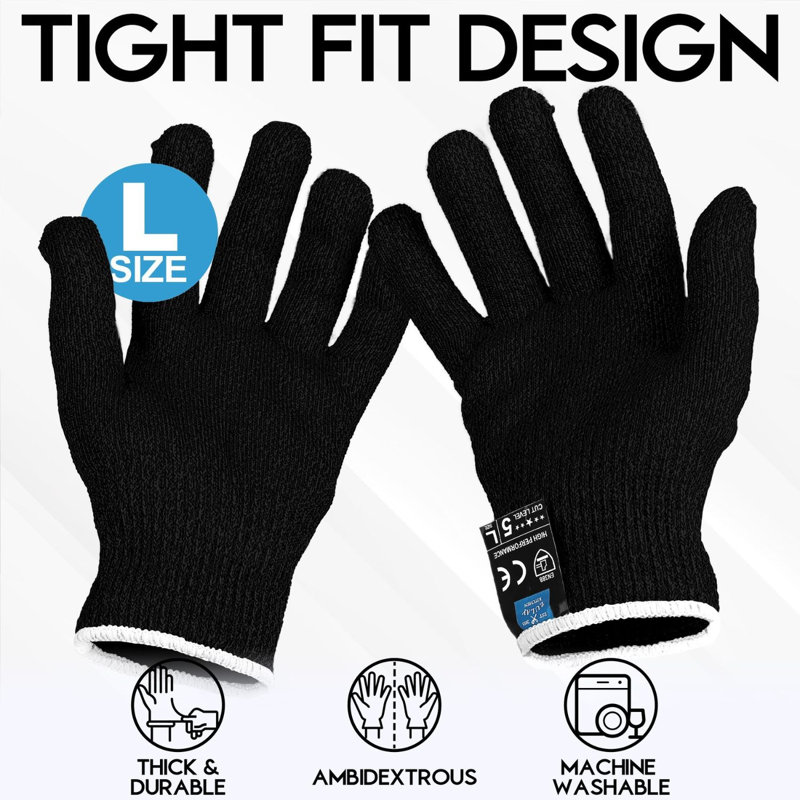Zulay Cut Resistant Gloves Food Grade Level 5 Protection - Comfortable Safety Cut Resistant Work Gloves, Large, Black