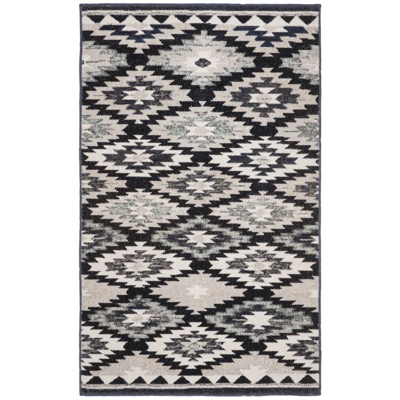 Delia Hooked Grey/Black Indoor/Outdoor Rug, Rectangle 91 x 152 cm
