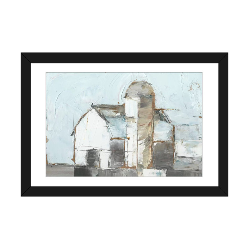 «Barn & Silo I», reproduction sur toile, H 24 po x l 32 po x P 1 po, Papier d'art encadré noir, Blanc