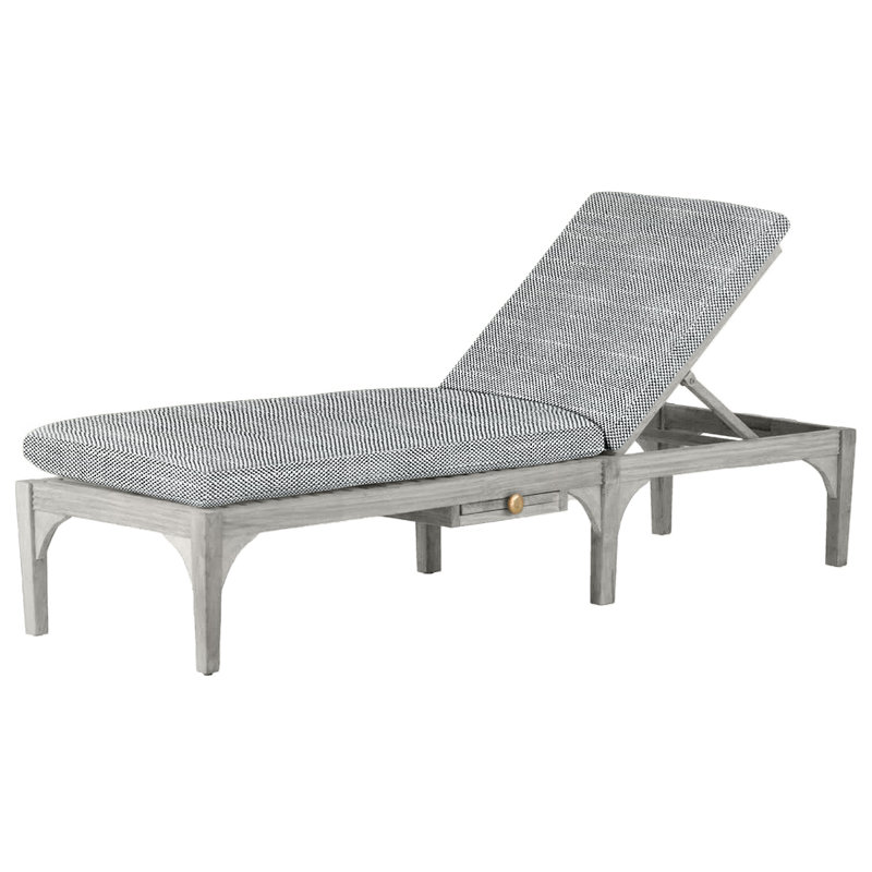 Club Teak 82.38" Long Reclining Single Chaise with Cushions, Oyster Teak, No Welt, Rollo Silver