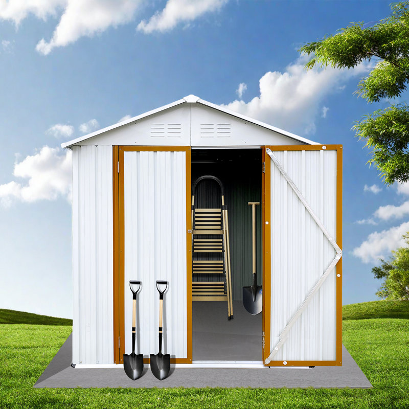 Metal garden sheds outdoor storage sheds, White/Orange, 75.6" H x 73" W x 50" D
