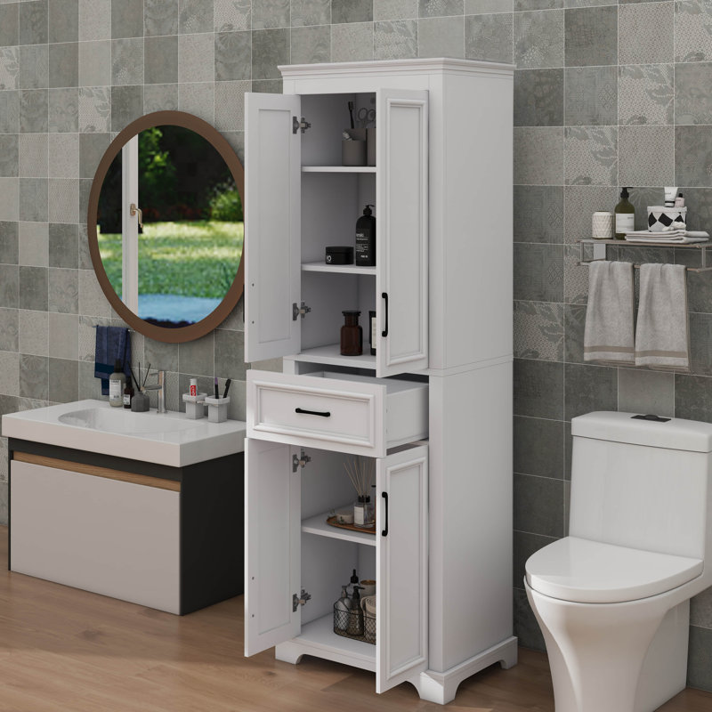 Meuble-lavabo autoportant de 70,8 po, 4 portes et 1 tiroir, rangement compact avec tablettes réglables, portes à charnières amortissantes