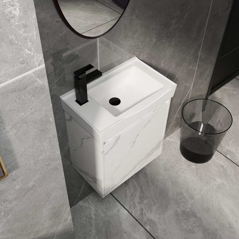 Meuble-lavabo mural de 20 pouces avec lavabo en céramique et armoire de rangement, peu encombrant et élégant pour les salles de bain modernes