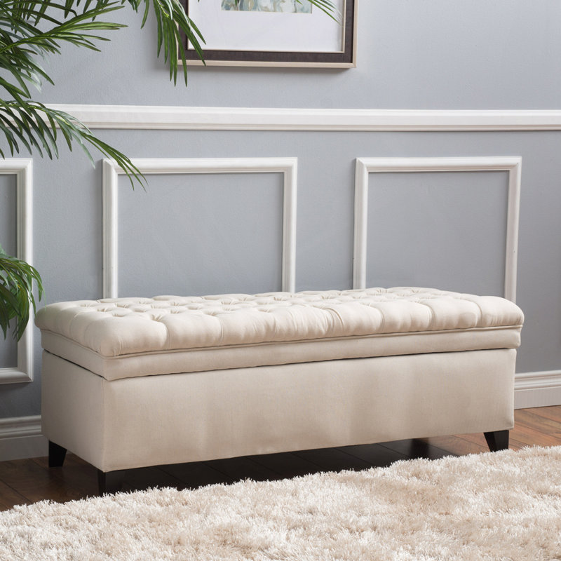 Upholstered Bench With Storage Space, Beige