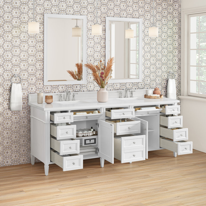 Brittany 84'' W Double Vanity, White Zeus