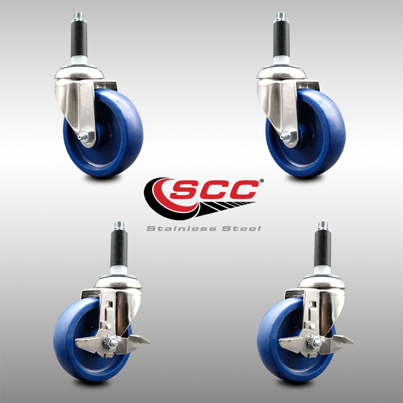 316SS Solid Poly Swivel Expanding Stem Caster Set 2 Brake SCC
