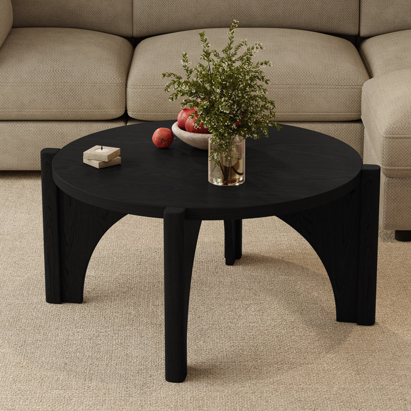 Table basse moderne en bois 30 po avec pieds arqués, Noir