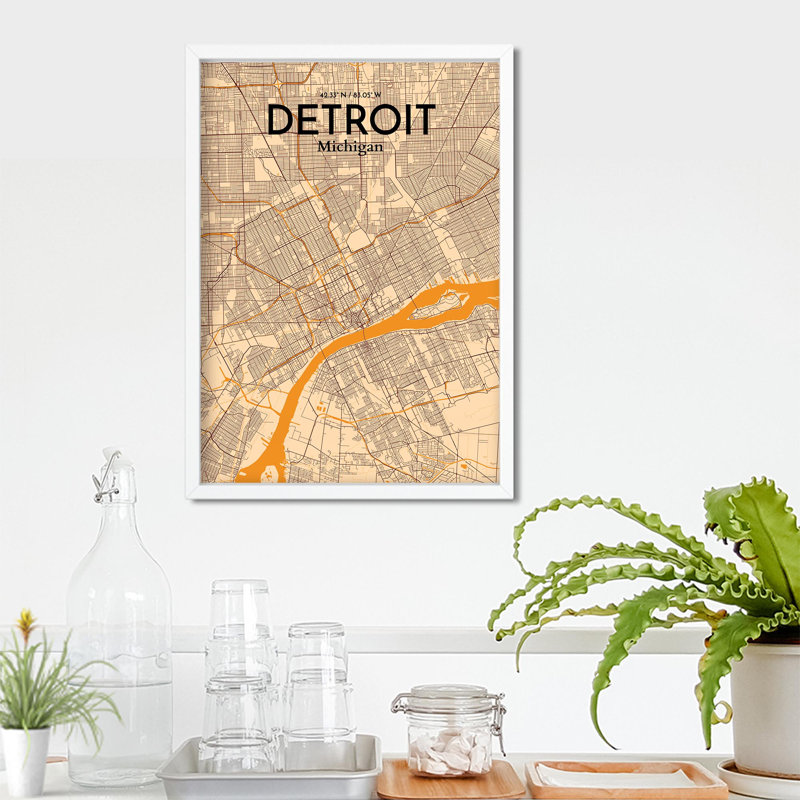 « detroit »-impression d’art graphique sans cadre sur papier, H 27,6 po x l 19,7 po x P 0,05 po