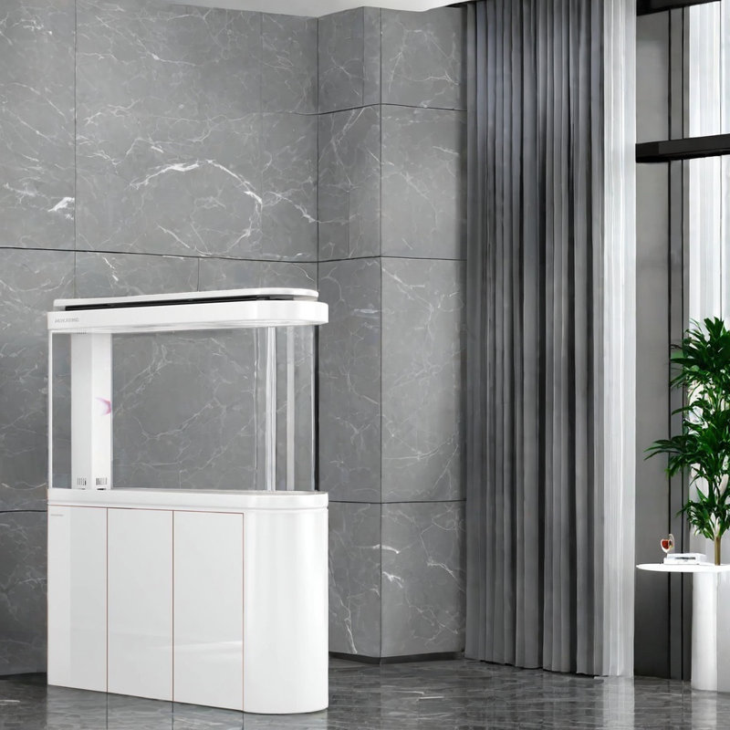 Aquarium aquarium semi-circulaire simple et moderne, H 61,4 po x l 59 po x P 15,7 po, Blanc
