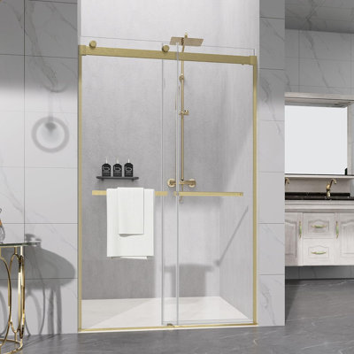 Lustre 48" W X 76" H Double Sliding Semi- Frameless Shower Door with 5/16"(8mm) Clear Tempered Glass