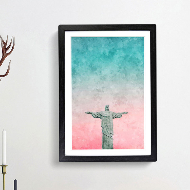 Corcovado In Rio De Janeiro Brazil Abstract - Single Picture Frame Painting on MDF, 87cm H x 62cm W x 2cm D, Black Framed